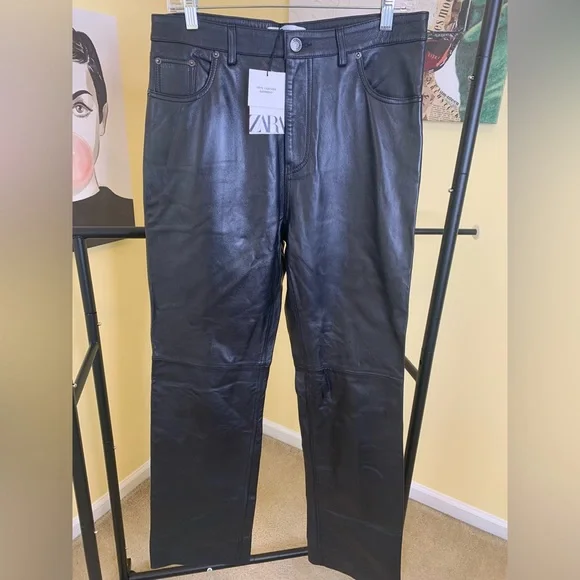 💫HP‼️💫 NWT ZARA 100% Sheep Leather Pants in Black - Limited Edition, Size 8 - Picture 6 of 8